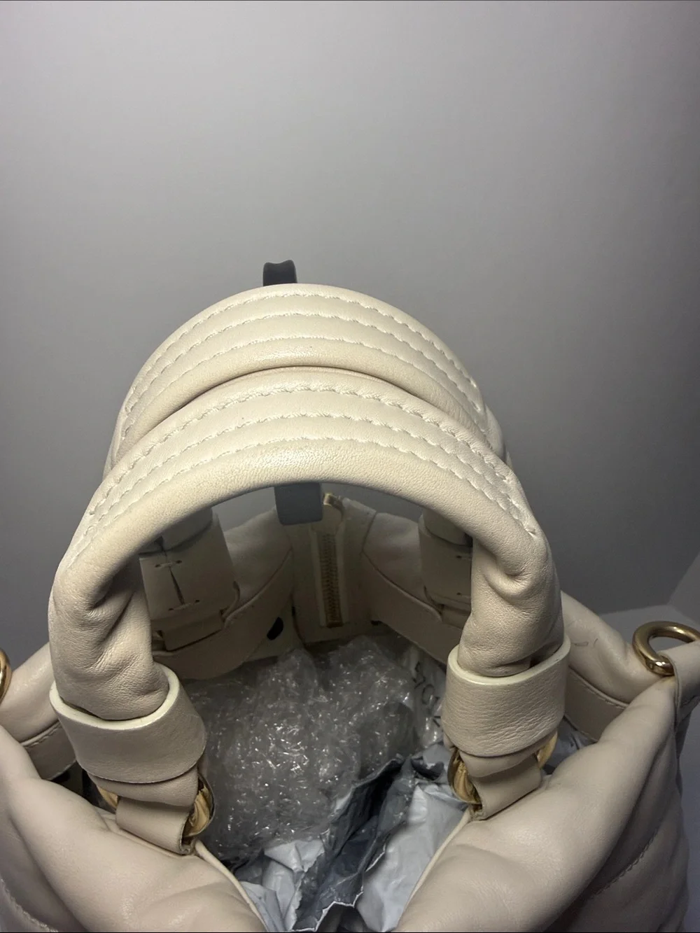 Moncler Amandine Borsa White Leather Puffer Satchel